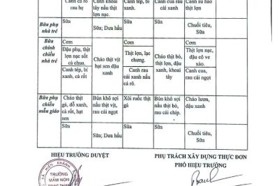 TRƯỜNG MN TRUNG THÀNH CÔNG KHAI THỰC ĐƠN NUÔI ĂN BÁN TRÚ TUẦN 4 THÁNG 01/2026 CÙA TRẺ