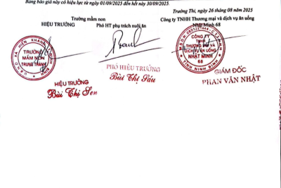 THÔNG BÁO: TRƯỜNG MẦM NON TRUNG THÀNH CÔNG KHAI NIÊM YẾT GIÁ THỰC PHẨM THÁNG 9/2025