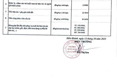 TRƯỜNG MẦM NON BAN HÀNH QUYẾT ĐỊNH VÊ VIỆC CÔNG BỐ CÔNG KHAI CÁC KHOẢN THU ĐẦU NĂM 2025-2026